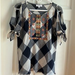 THML Black and White Checkered Tunic with Colorful Embroidery